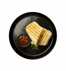 Burrito with Mole chicken and pineapple salsa